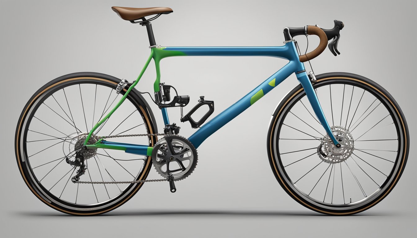 A series of road bikes from different eras, showcasing the evolution of technology and design. Components such as frames, gears, and brakes are visibly different