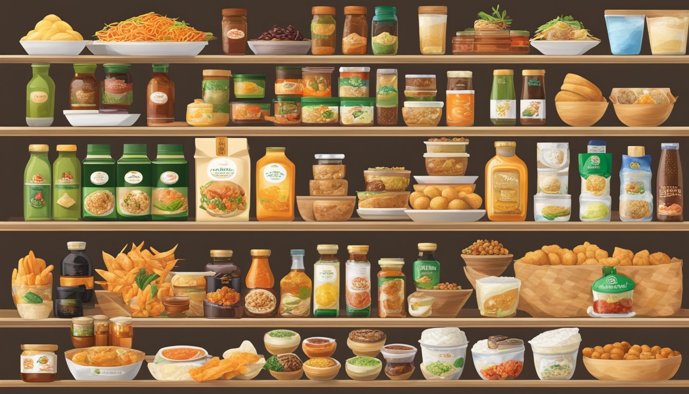 A display of Singaporean specialty and gourmet food brands, showcasing a variety of unique and flavorful products