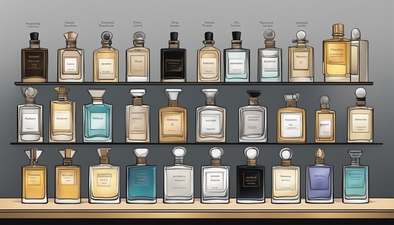 A table displaying various perfume bottles labeled "Understanding Fragrance Types" for men