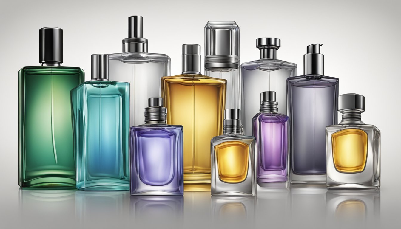 A row of popular men's perfume bottles with "Frequently Asked Questions" displayed above