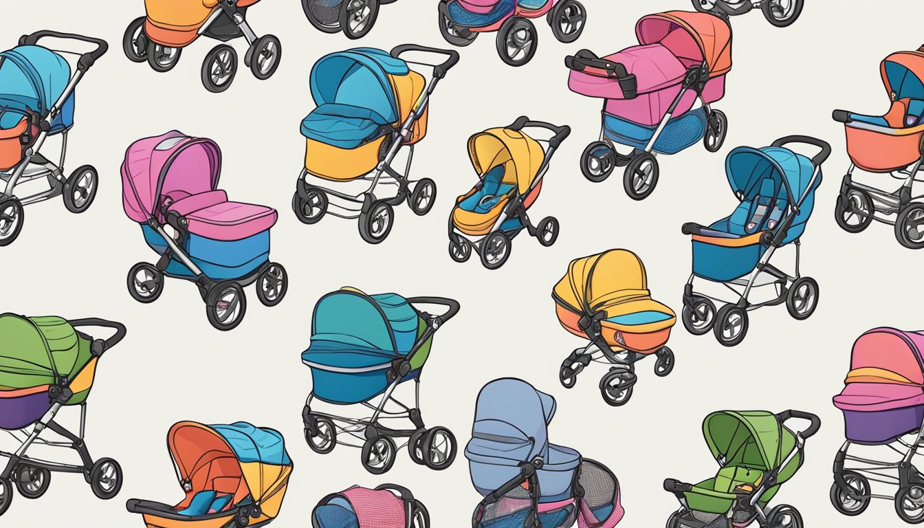 A stroller adorned with colorful, detachable accessories like toy bars, cup holders, and storage organizers, creating a convenient and joyful experience for parents and children alike