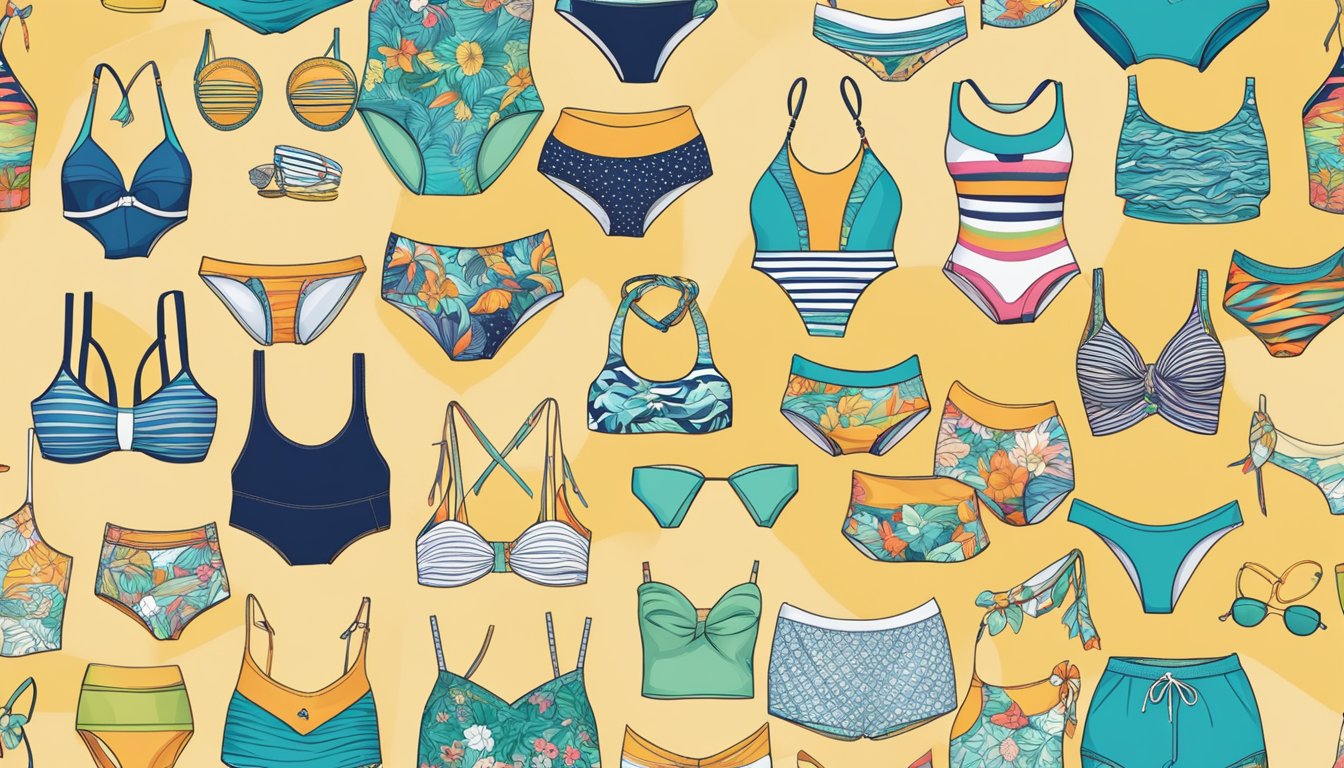 A lineup of swimwear brands showcasing evolving styles and designs, from classic cuts to modern patterns and vibrant colors