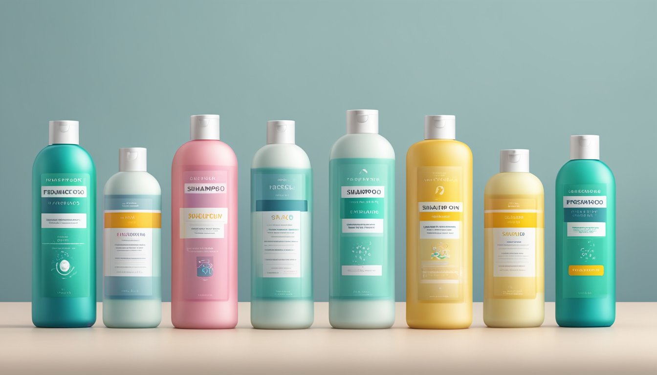Bottles of shampoo lined up with "Frequently Asked Questions" labels