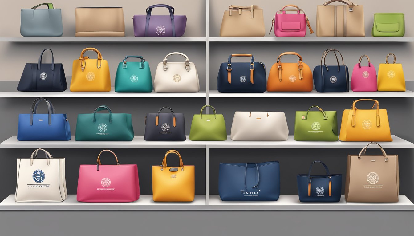 A colorful array of stylish and durable bags, proudly displaying the Taiwan bag brand logo, lined up on shelves in a modern and trendy retail store