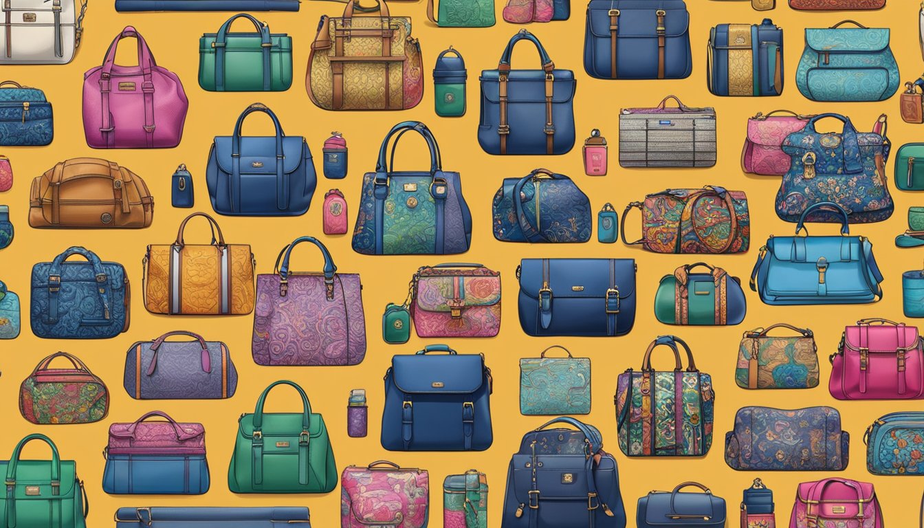 A display of iconic Taiwan bag brands, showcasing various styles and designs, with vibrant colors and intricate details