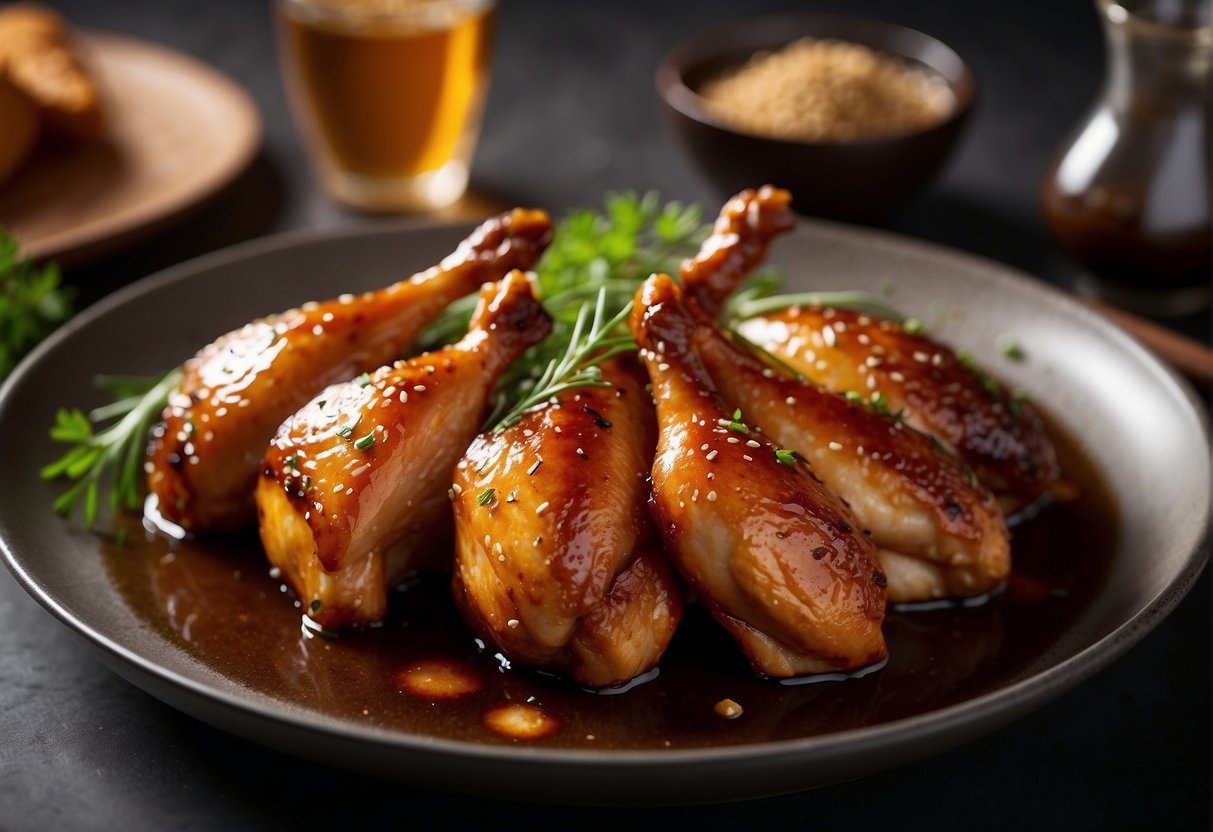 Chicken is marinated in soy sauce, sugar, and spices. It is then smoked over tea leaves and sugar for a rich, aromatic flavor