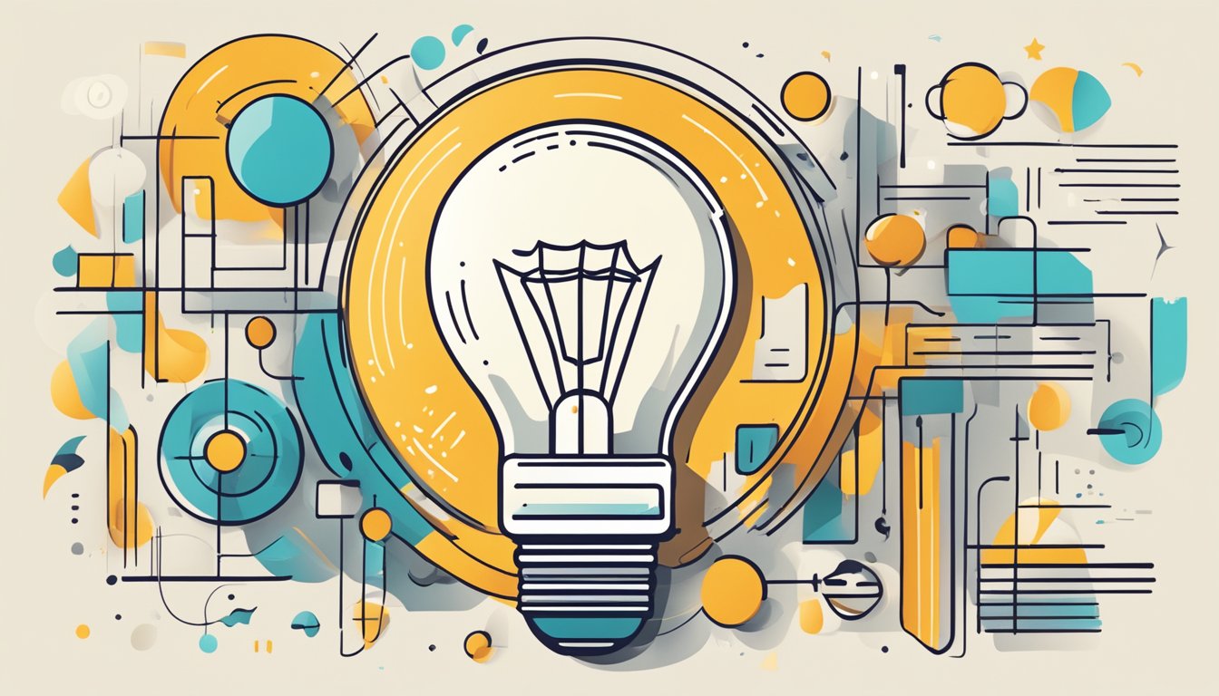 A glowing lightbulb surrounded by abstract shapes, representing the core values and identity of a brand