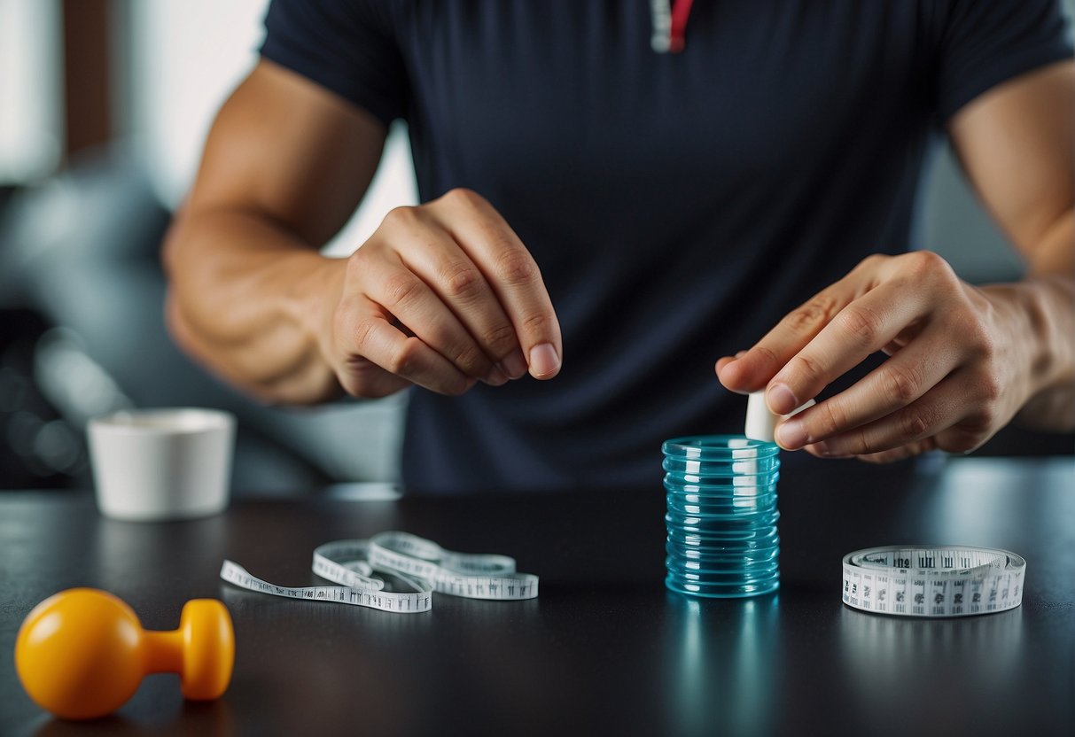 A fitness enthusiast carefully measures and takes a prescribed dose of phentermine before starting their workout routine