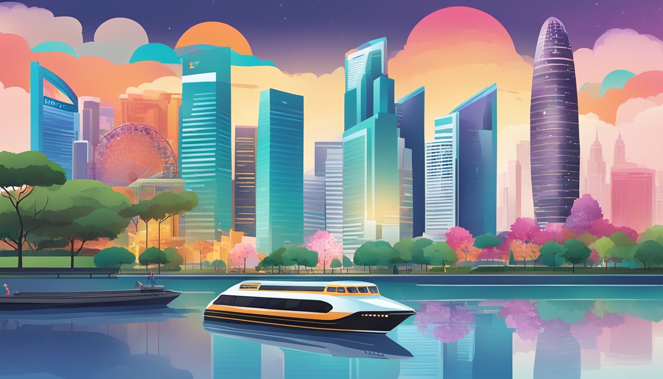 A vibrant city skyline with the iconic Singapore landmarks in the background, while a sleek and modern DBS Live Fresh Card takes center stage in the foreground