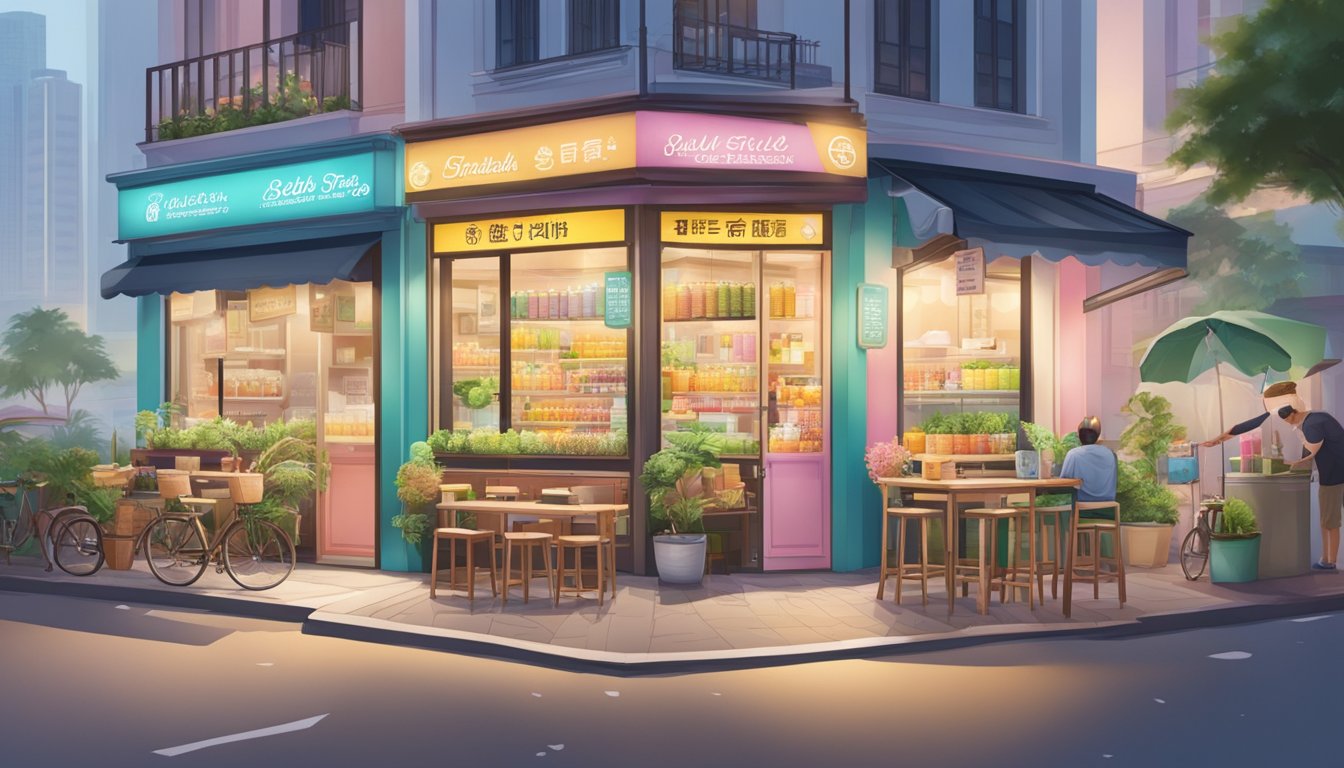 Vibrant storefronts showcase unique bubble tea flavors and ingredients in Singapore