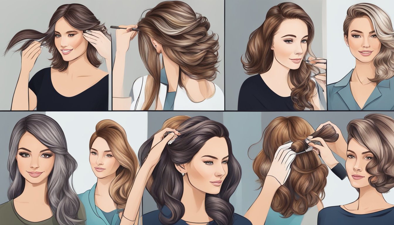 A stylist applies hair color using various techniques with different hair color brands