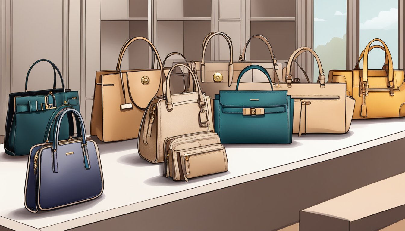 A table displays various handbag styles - tote, crossbody, clutch - from affordable brands, suitable for different occasions