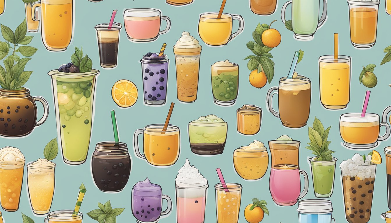A variety of brewing techniques and ingredients are displayed, showcasing the unique flavors and styles of different bubble tea brands