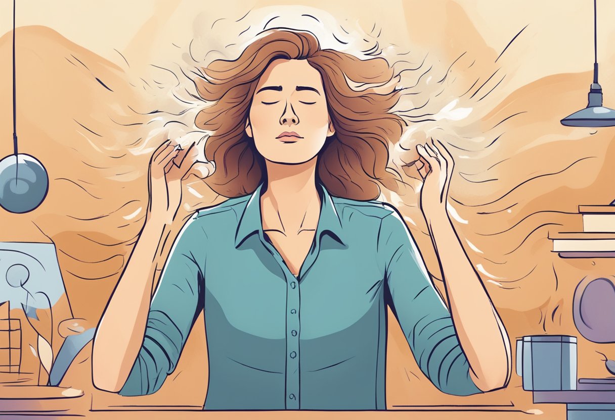 A woman experiencing hot flashes, mood swings, and fatigue