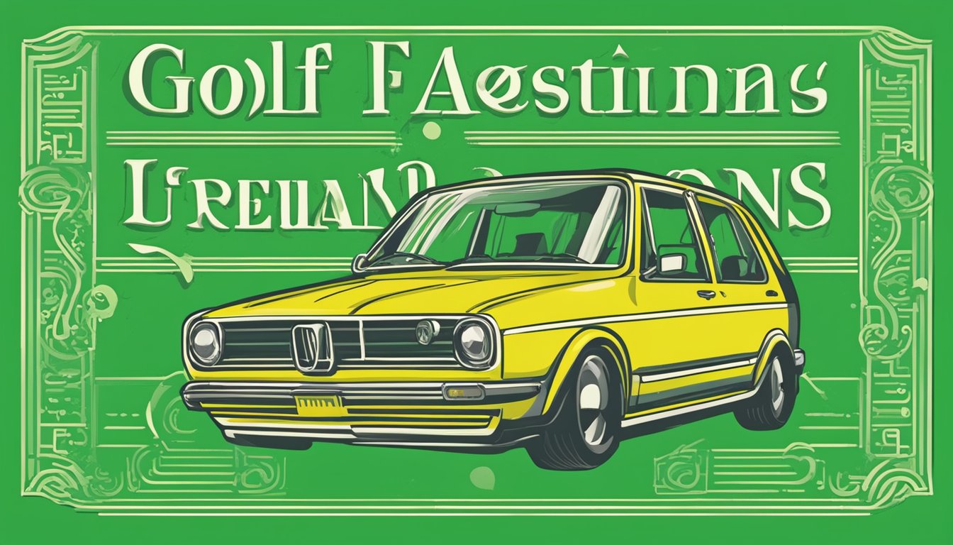 A golf brand logo displayed on a vibrant green background with the words "Frequently Asked Questions" prominently featured in bold, professional font