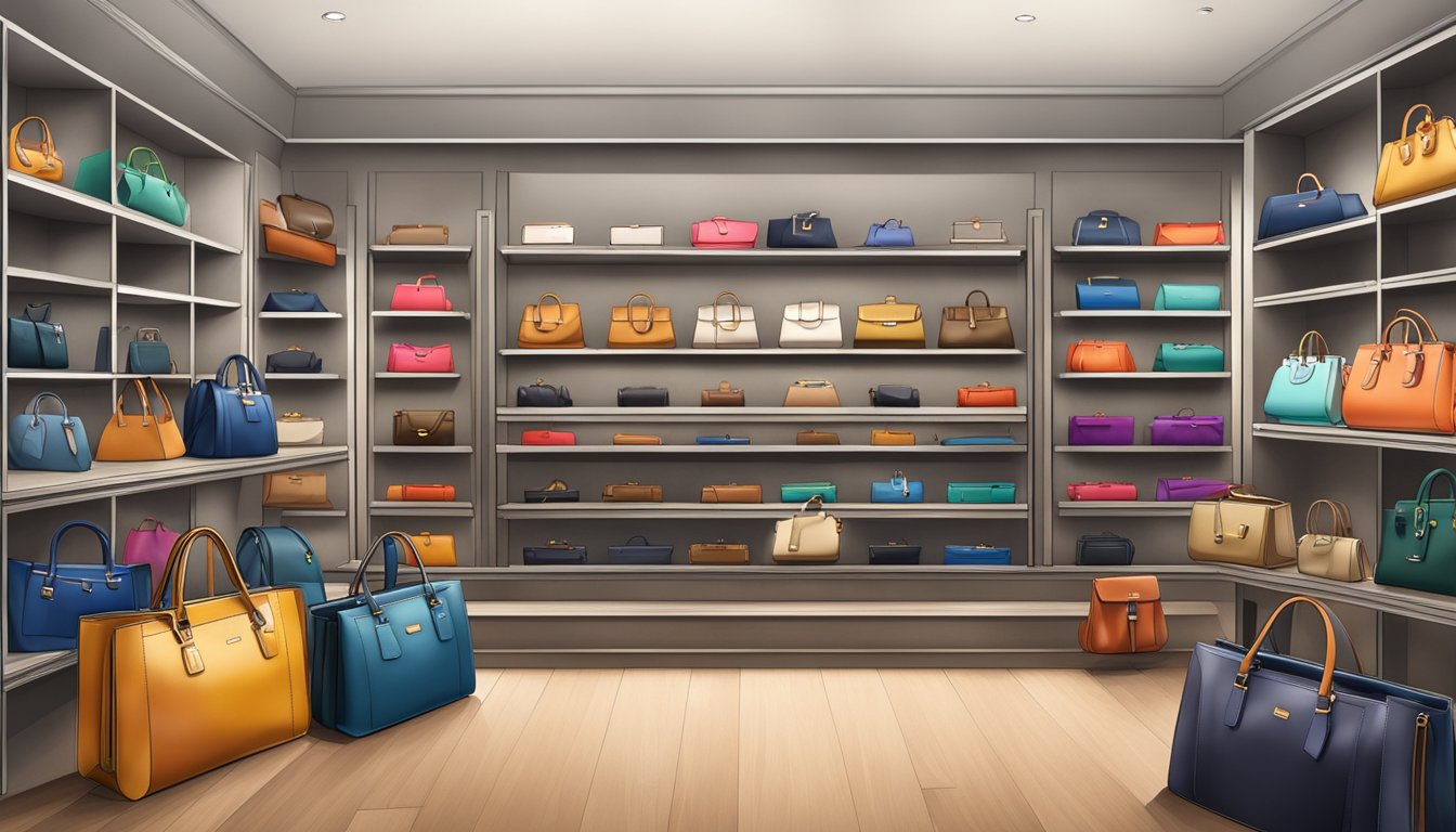 Iconic designer brand bags displayed on shelves in a high-end boutique