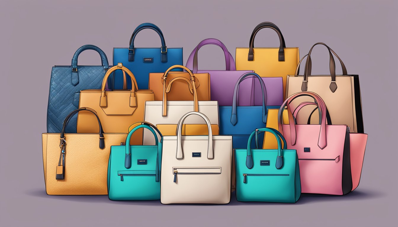 A stack of branded bags for women, neatly arranged with "Frequently Asked Questions" logo prominently displayed