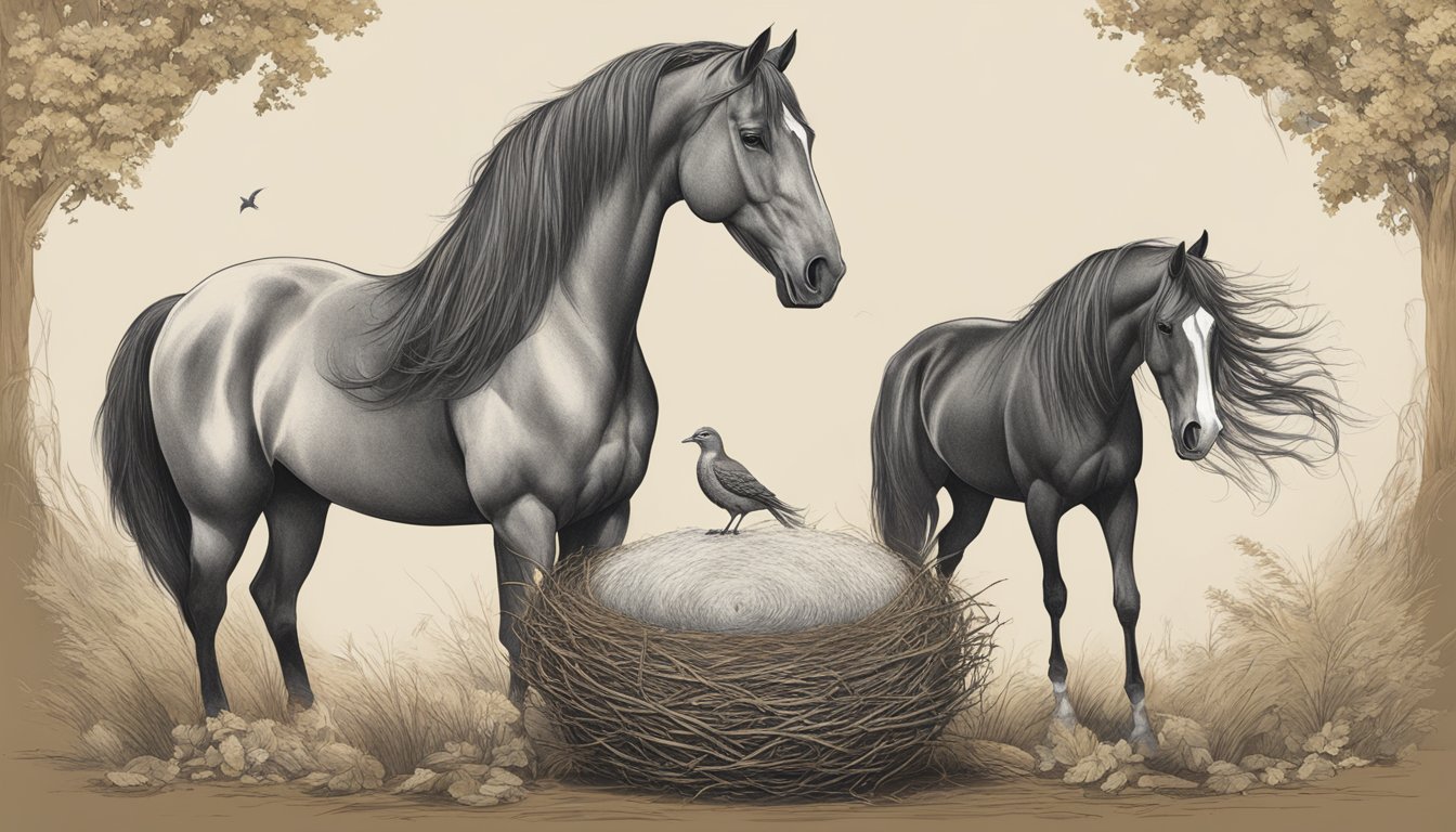 A majestic horse stands proudly beside a bird's nest adorned with the prestigious Horse Brand logo