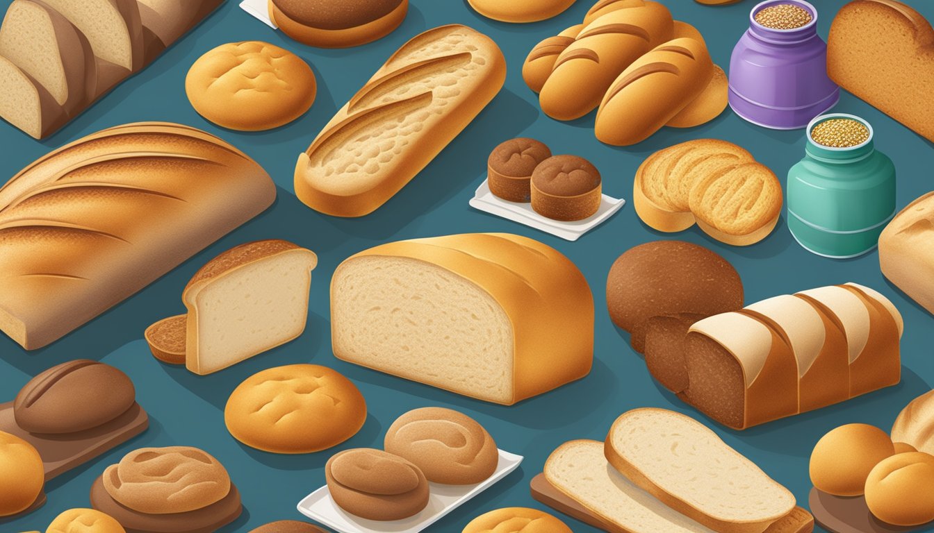 A display of various bread brands in Singapore, featuring colorful packaging and diverse types of bread