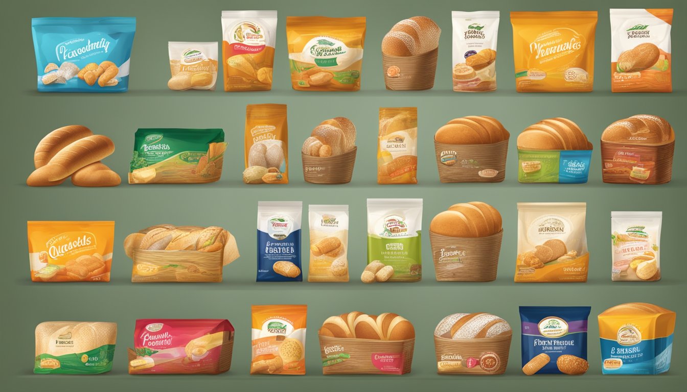 A display of various bread brands from Singapore, with colorful packaging and prominent "Frequently Asked Questions" labels