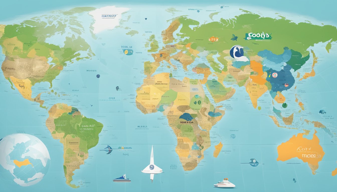 A world map with Coty's brand logos spread across continents