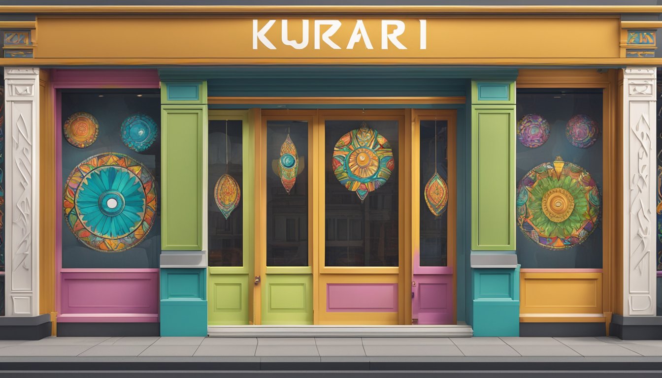 A Kukeri brand logo displayed prominently on a storefront window, with colorful and eye-catching designs