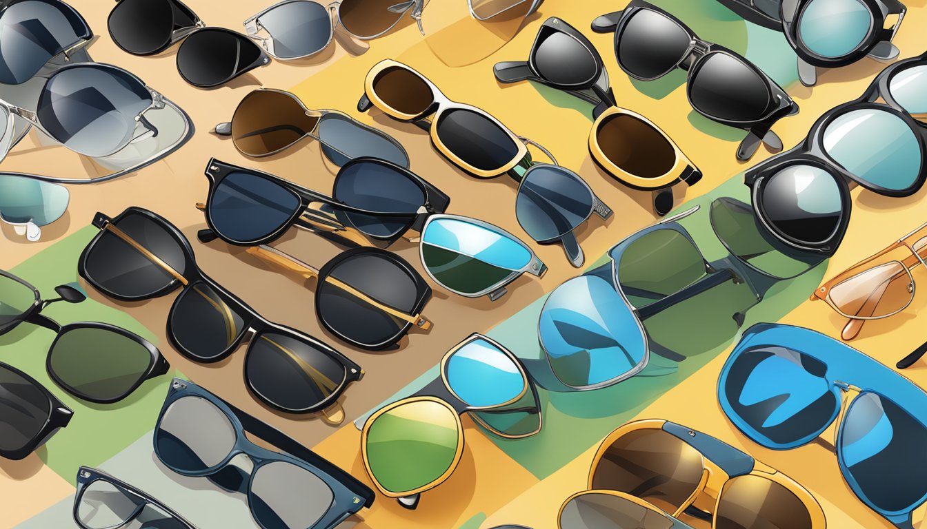 A table displaying iconic sunglasses styles from various brands