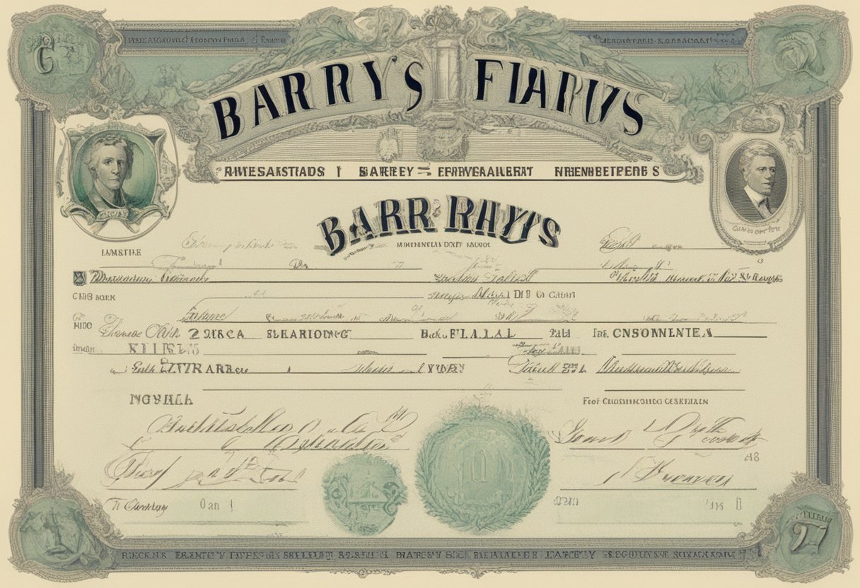 Barry's name on a birth certificate, with "Barry" in bold letters and "Given Name" and "What Is Barry Short For?" in smaller text