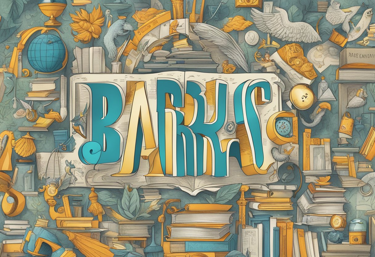 Barry's name written in bold letters on a book cover with various literary and media symbols surrounding it