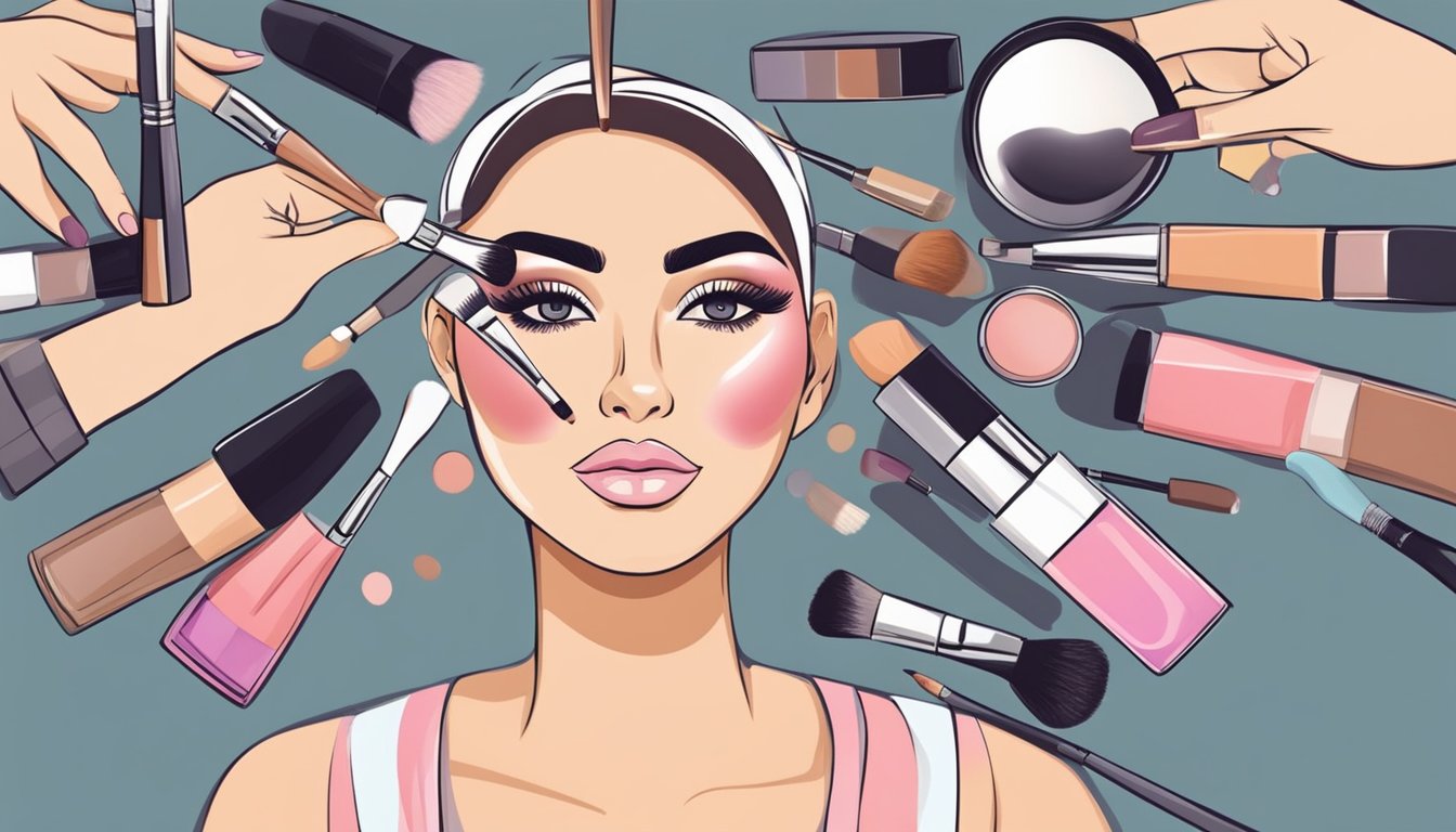 A makeup artist applies various techniques using different makeup brands