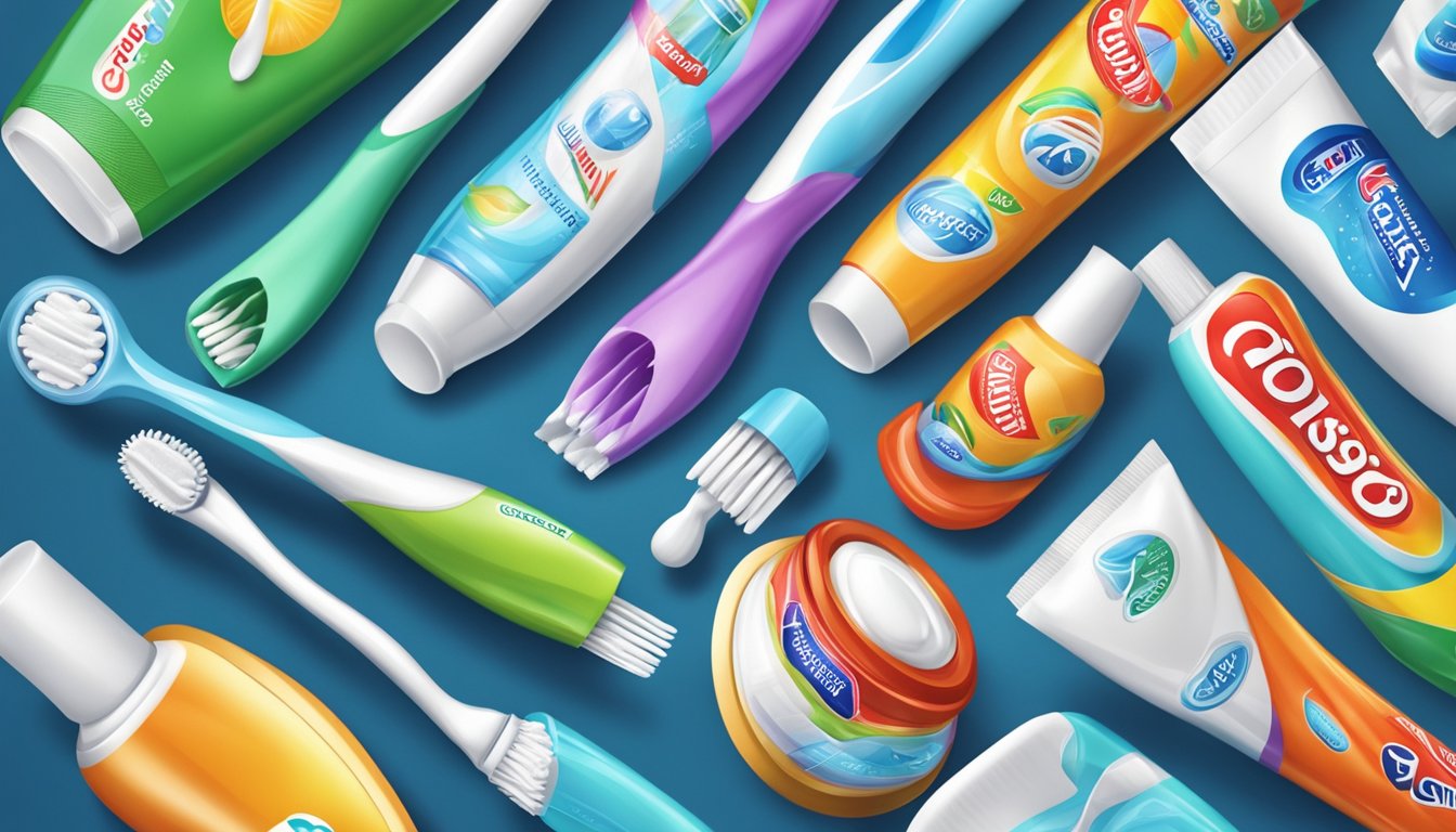 A toothbrush squeezing toothpaste onto bristles, with various toothpaste brands in the background