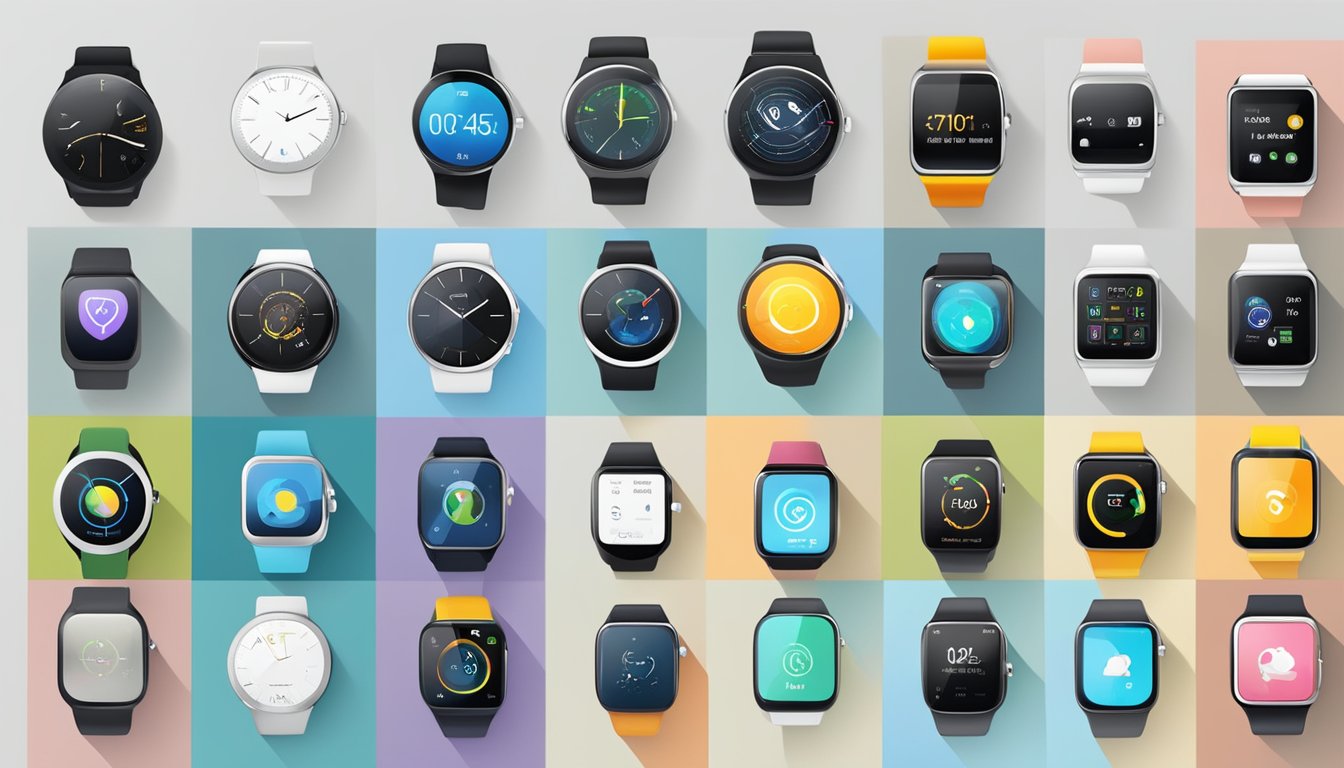 Various smart watch brands connected and communicating with each other, showcasing compatibility and connectivity features