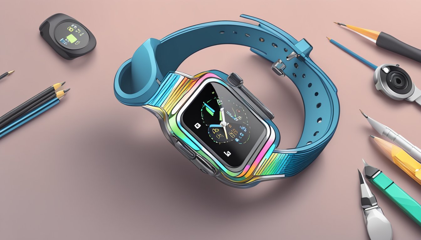 A smart watch being customized with various design options and personalization features