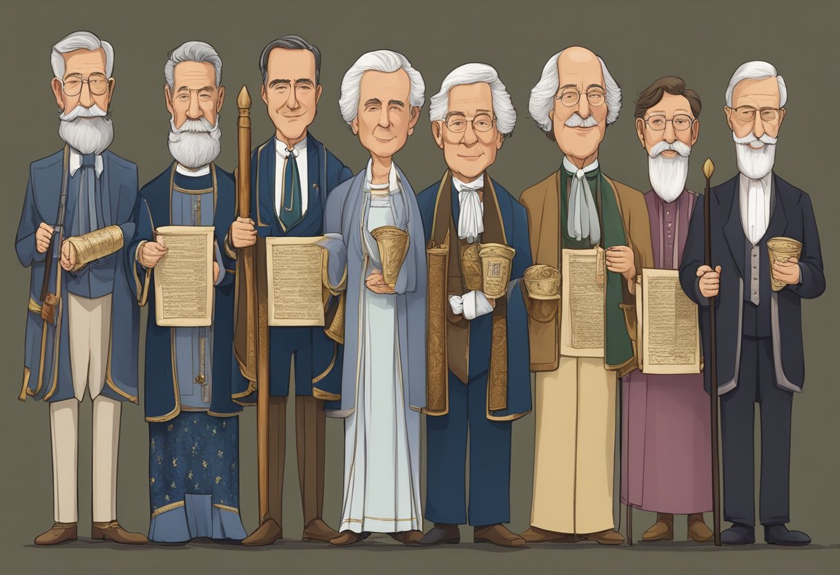 A group of historical figures named Bob stand in a line, each holding a scroll with their full names. The scrolls read "Robert" for each figure, showing that "Bob" is short for "Robert."