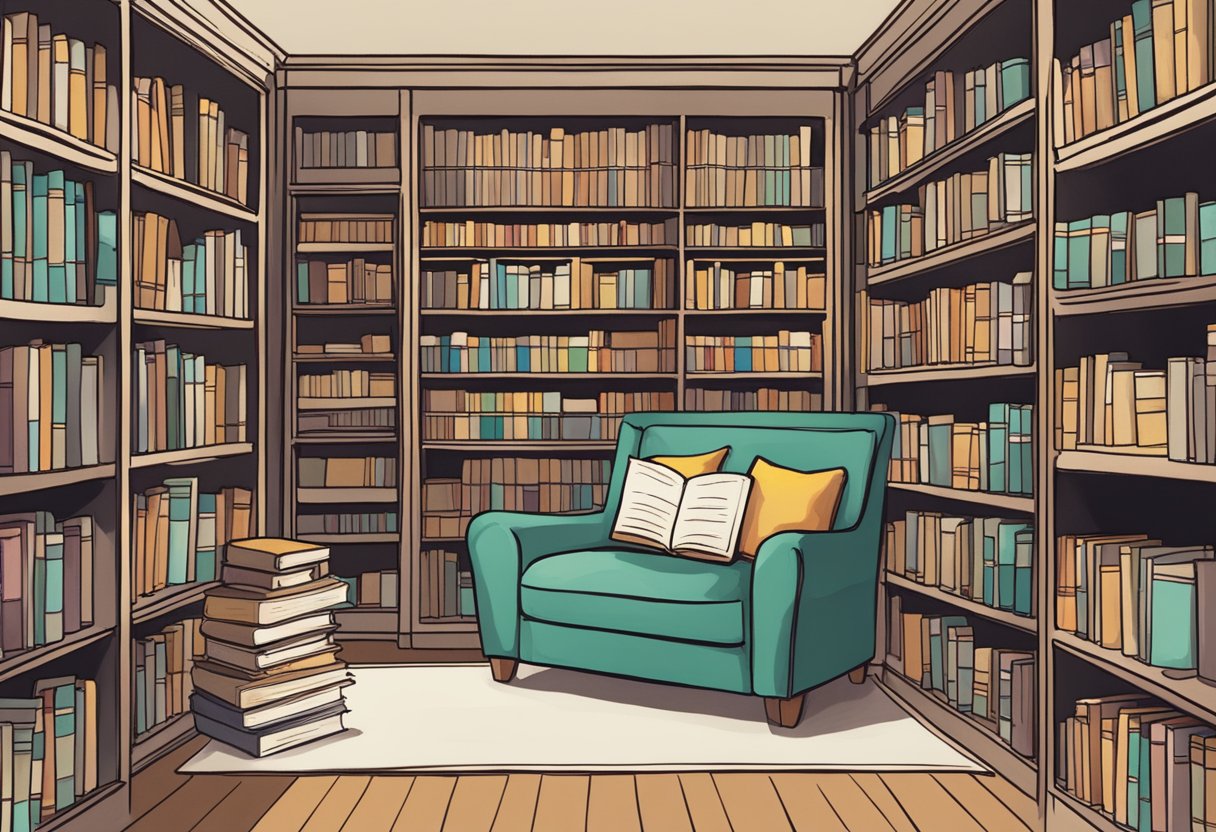 A library card with "Libby" on it, surrounded by books and a cozy reading nook