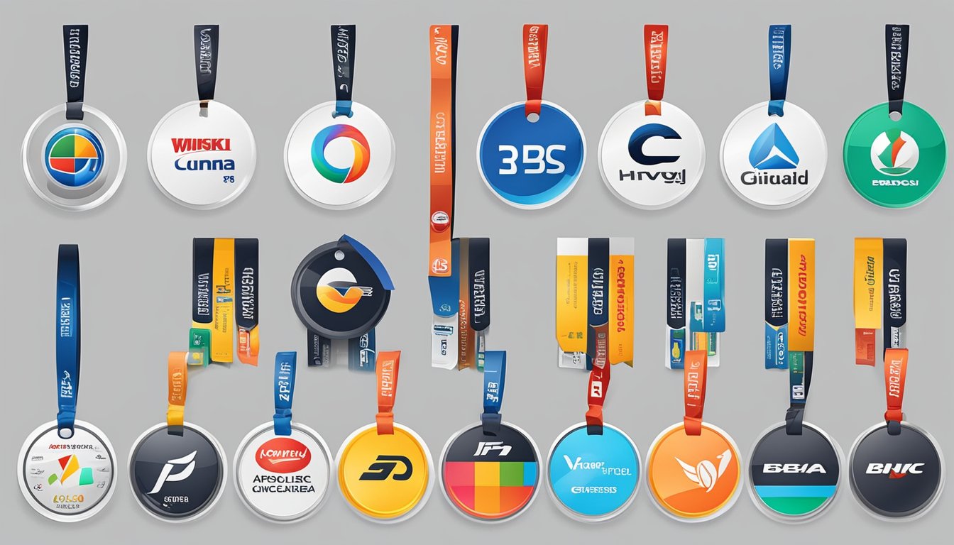 Various brand logos encircled by price tags, with a clear pathway leading to them