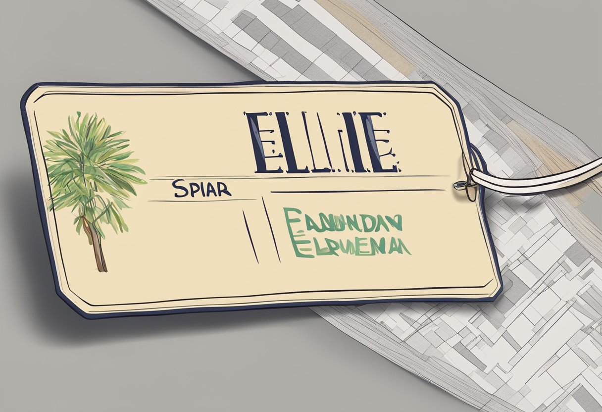 A name tag with "Ellie" written on it, surrounded by a list of possible full names it could be short for