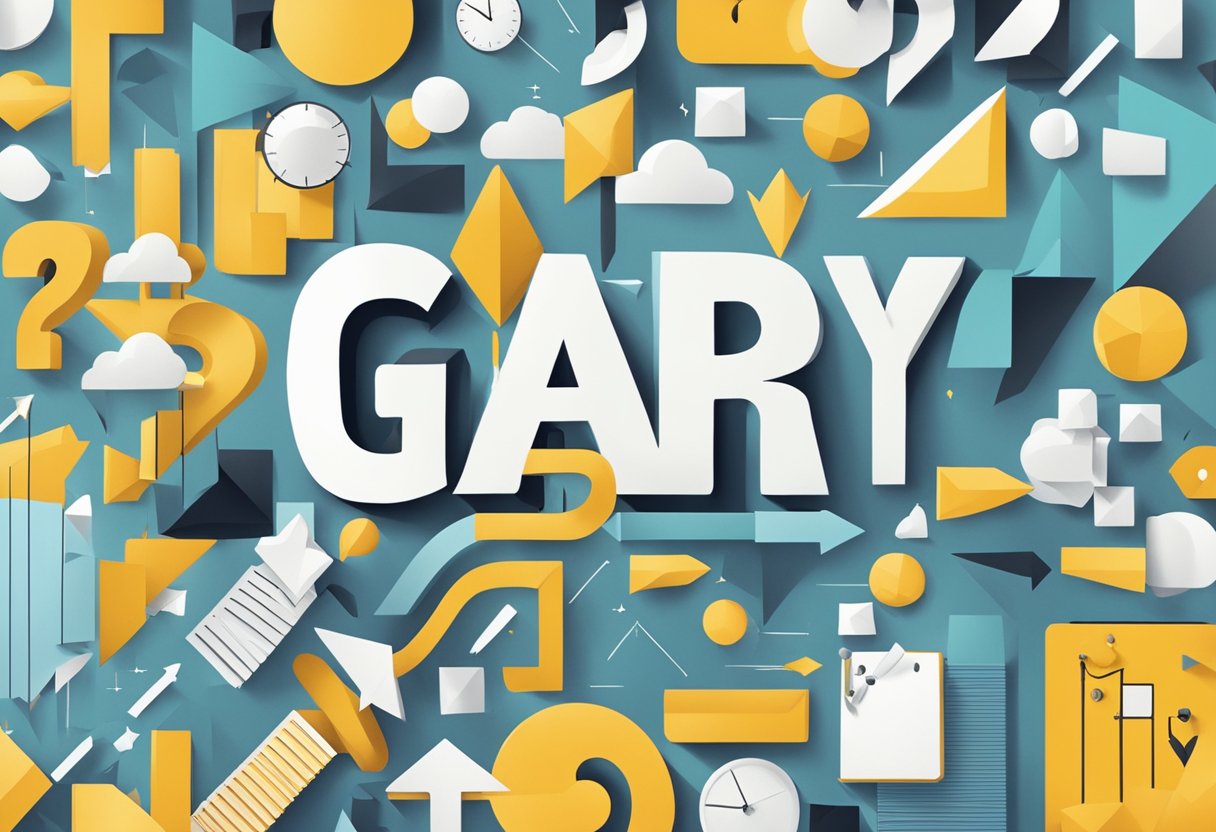 The word "Gary" is surrounded by question marks and arrows pointing to it, suggesting curiosity and analysis
