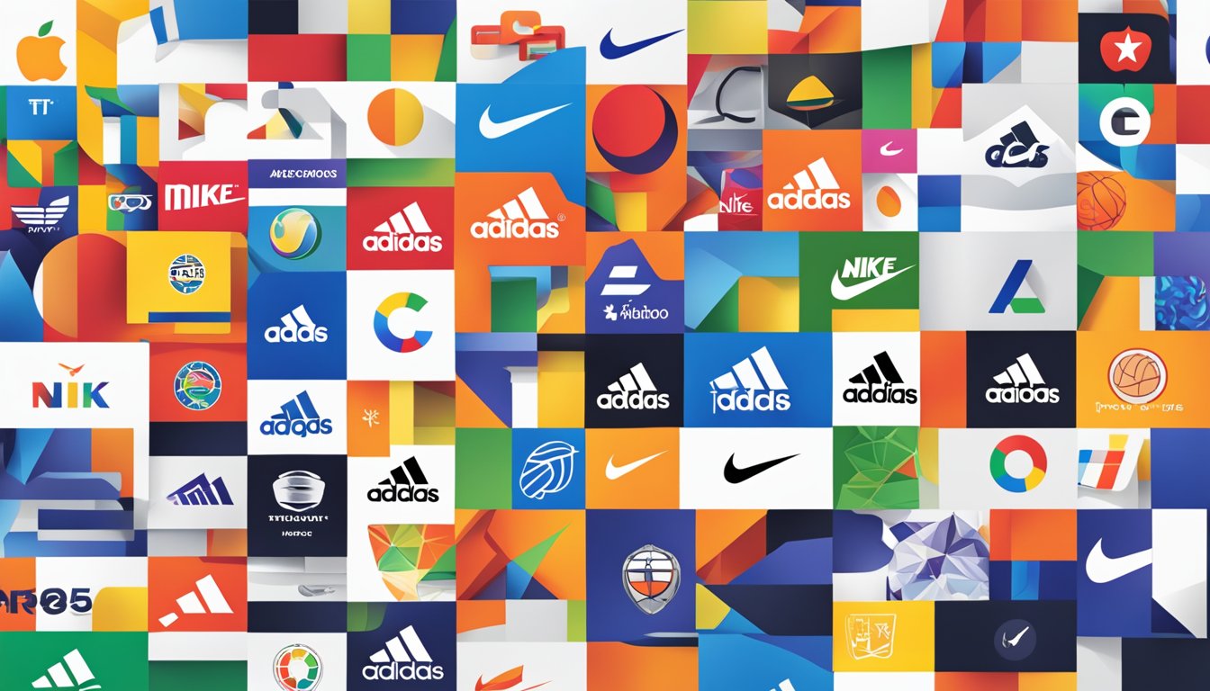 Five iconic logos displayed: Nike, Apple, Adidas, Google, and Yahoo. Each brand's distinct typography and symbol are visible