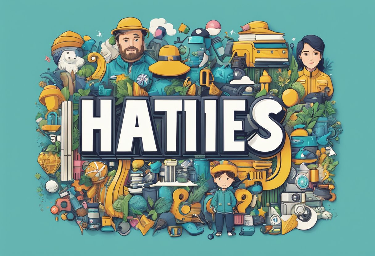 Hattie's name in bold letters with question mark above, surrounded by pop culture icons