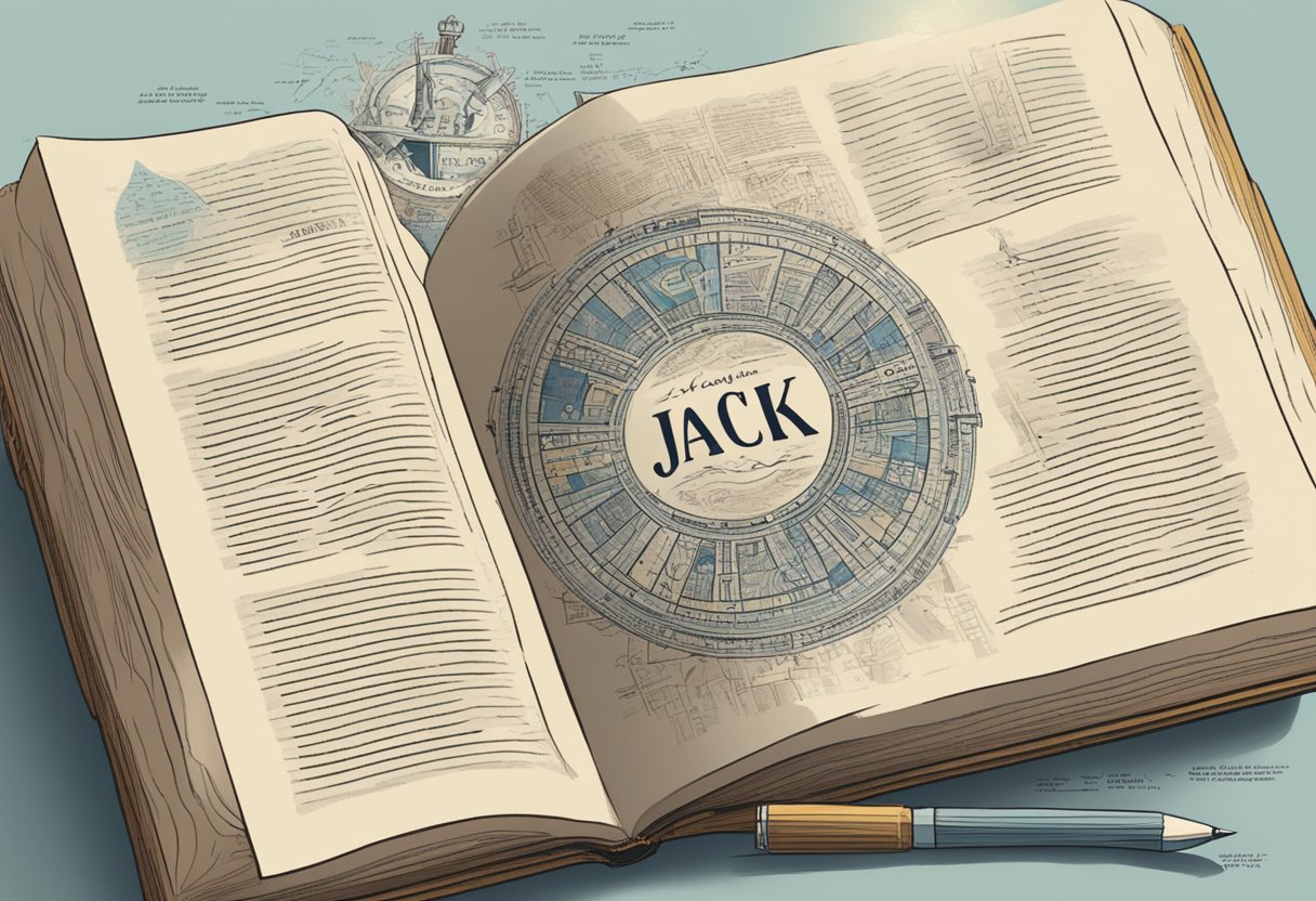 A book open to a page with the word "Jack" highlighted, surrounded by various word origins and etymology references