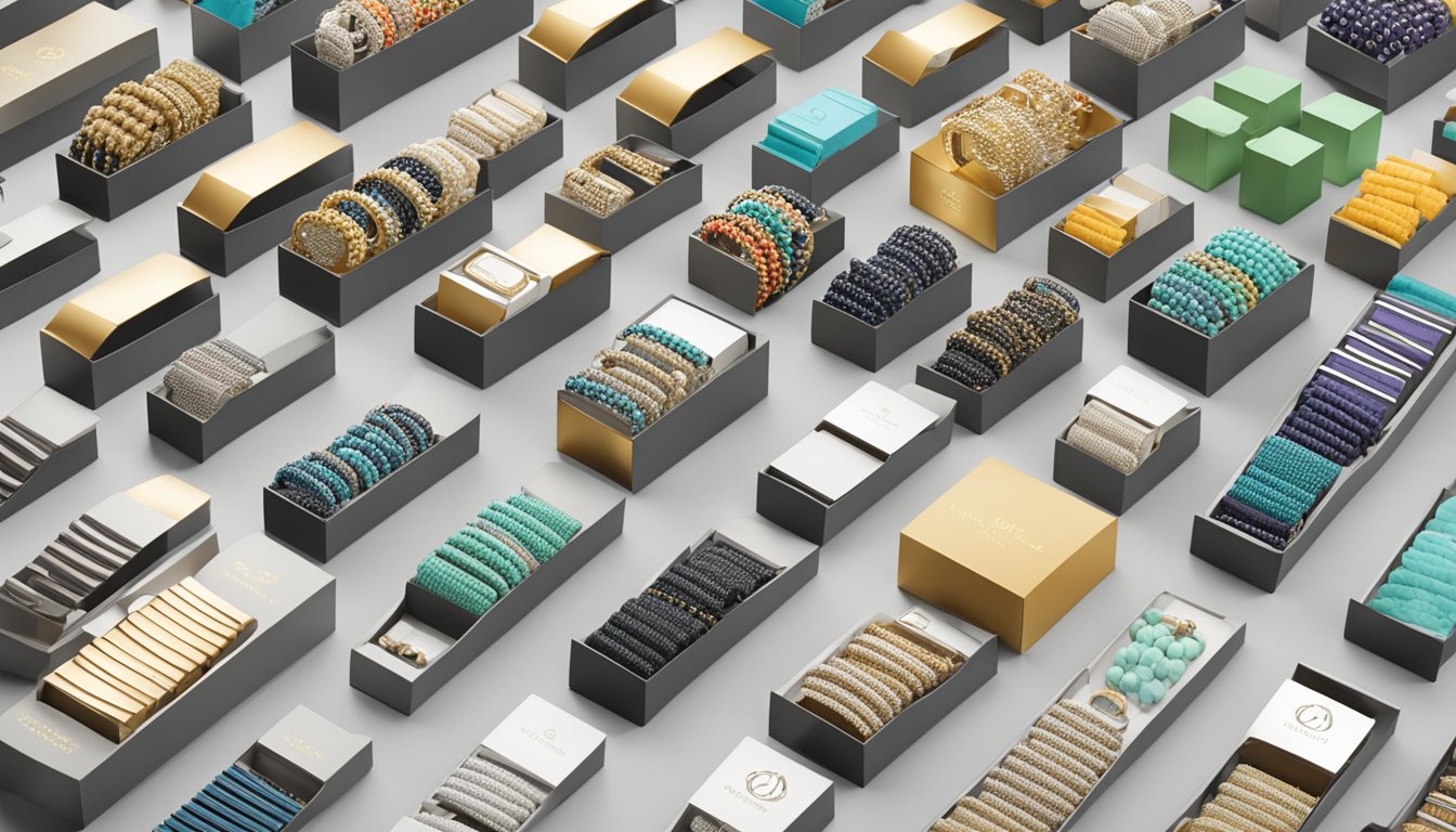 A display of various bracelet brands with "Frequently Asked Questions" signage