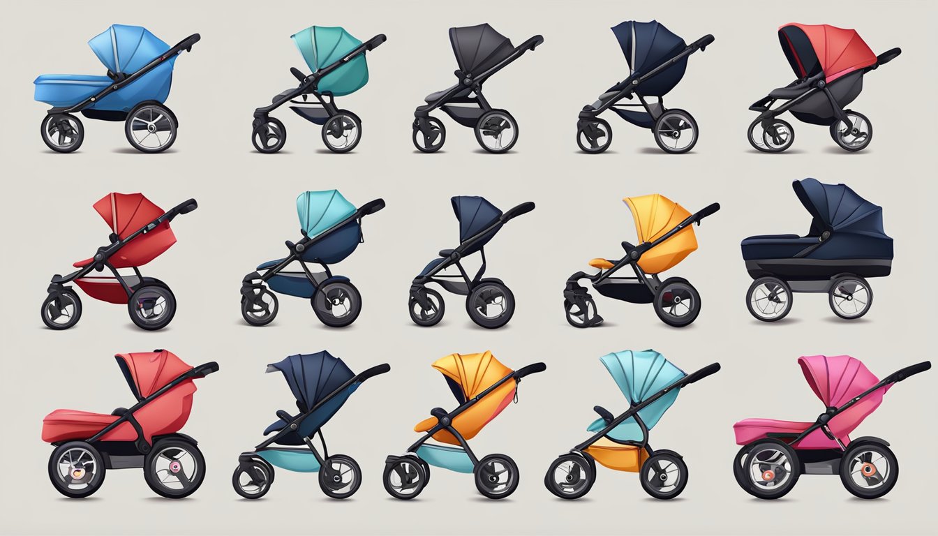 Various baby stroller brands displayed with price tags and budget considerations