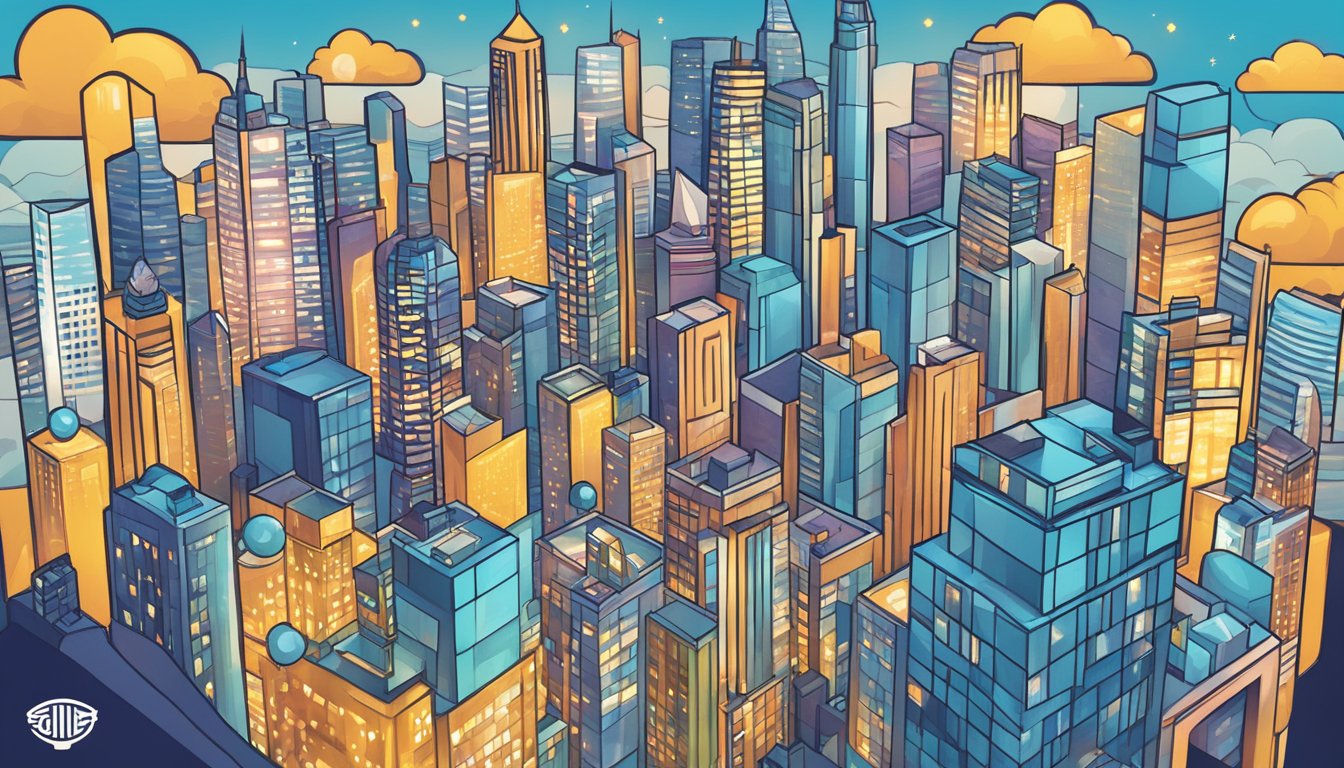 The baller brand logo shines brightly above a bustling city skyline, surrounded by various marketing strategies and partnership symbols