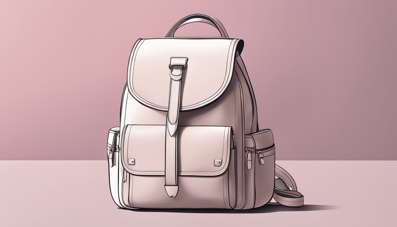 A branded backpack for ladies is displayed on a clean, modern background, with emphasis on its sleek design and practical features