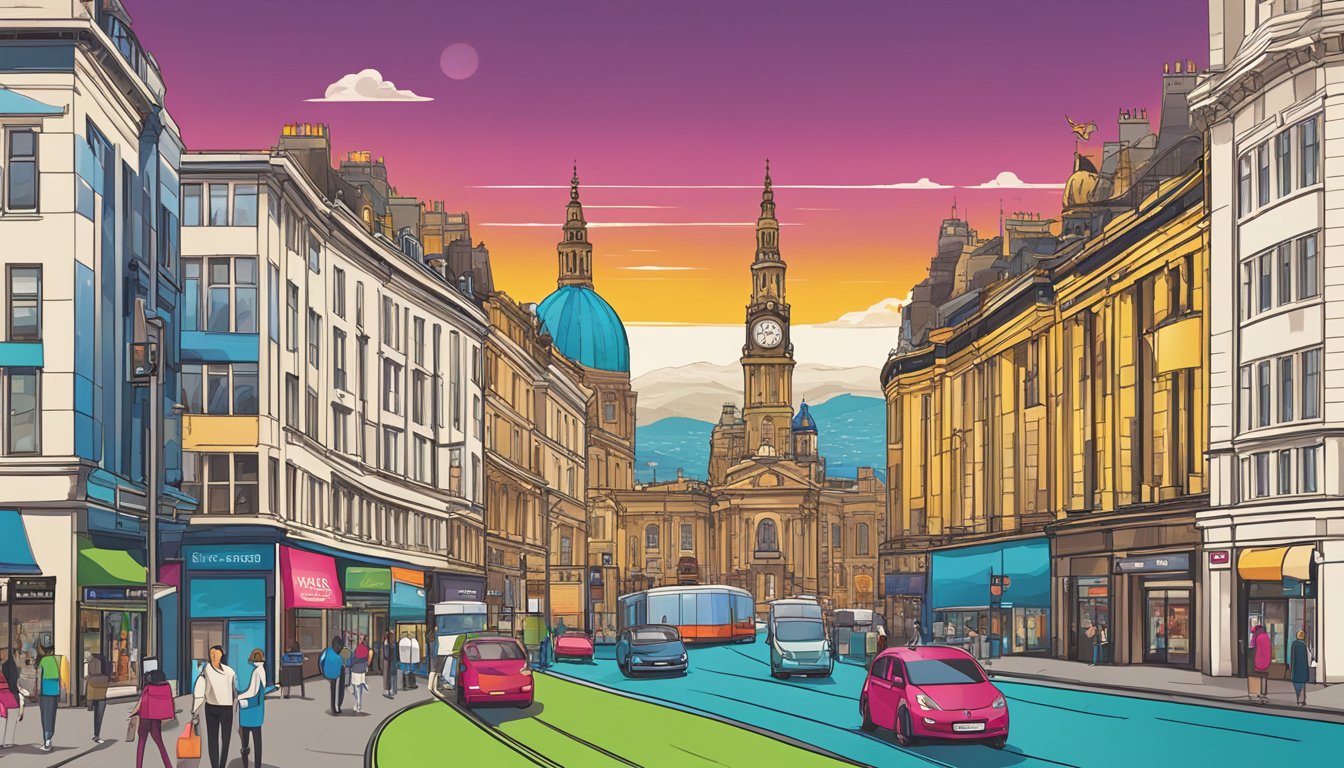 Vibrant cityscape with iconic Bradford landmarks and the Style Your Life brand logo prominently displayed on a billboard