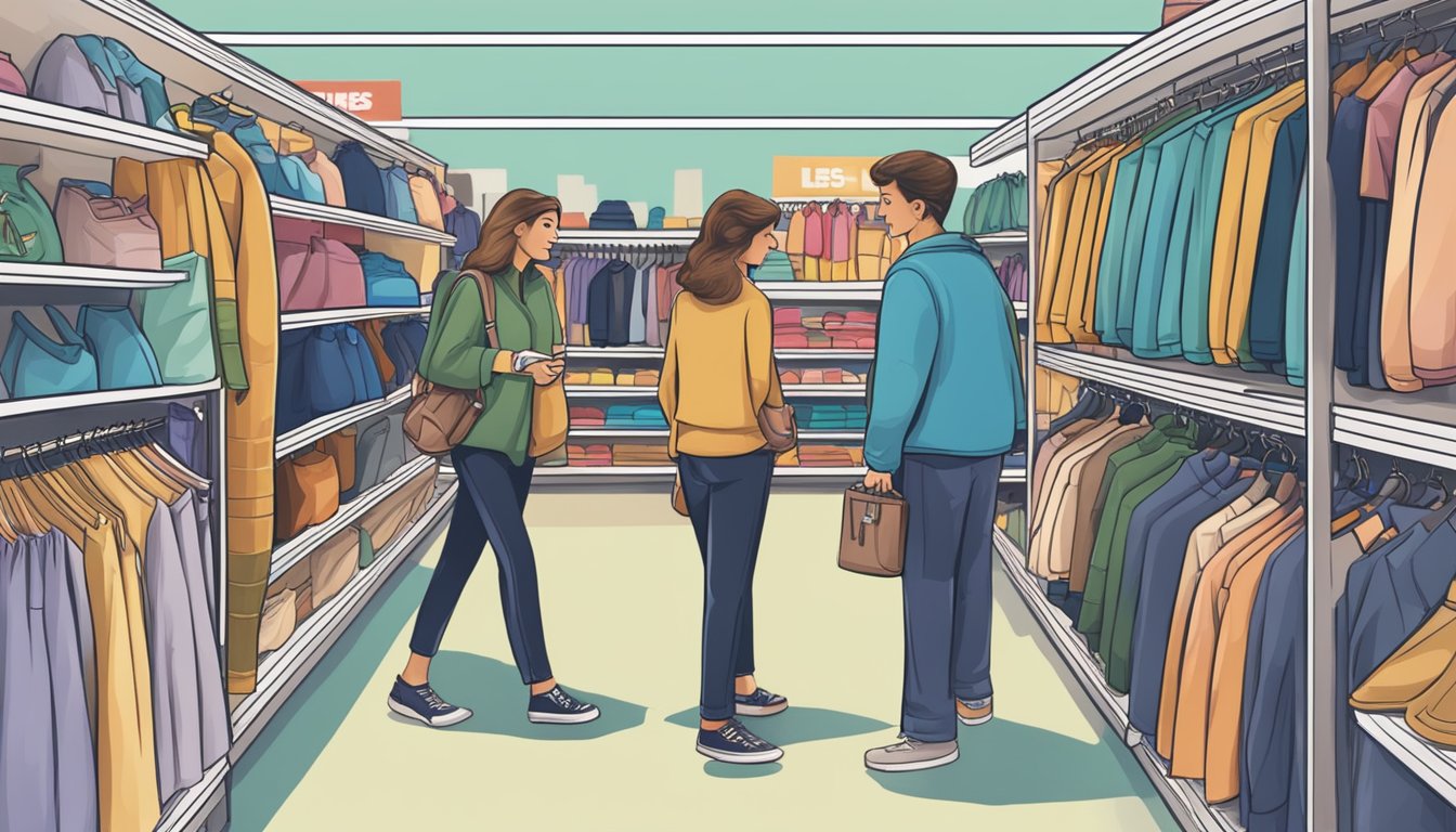 Customers browsing through racks of discounted clothing and shelves of discounted household items at Brands for Less store