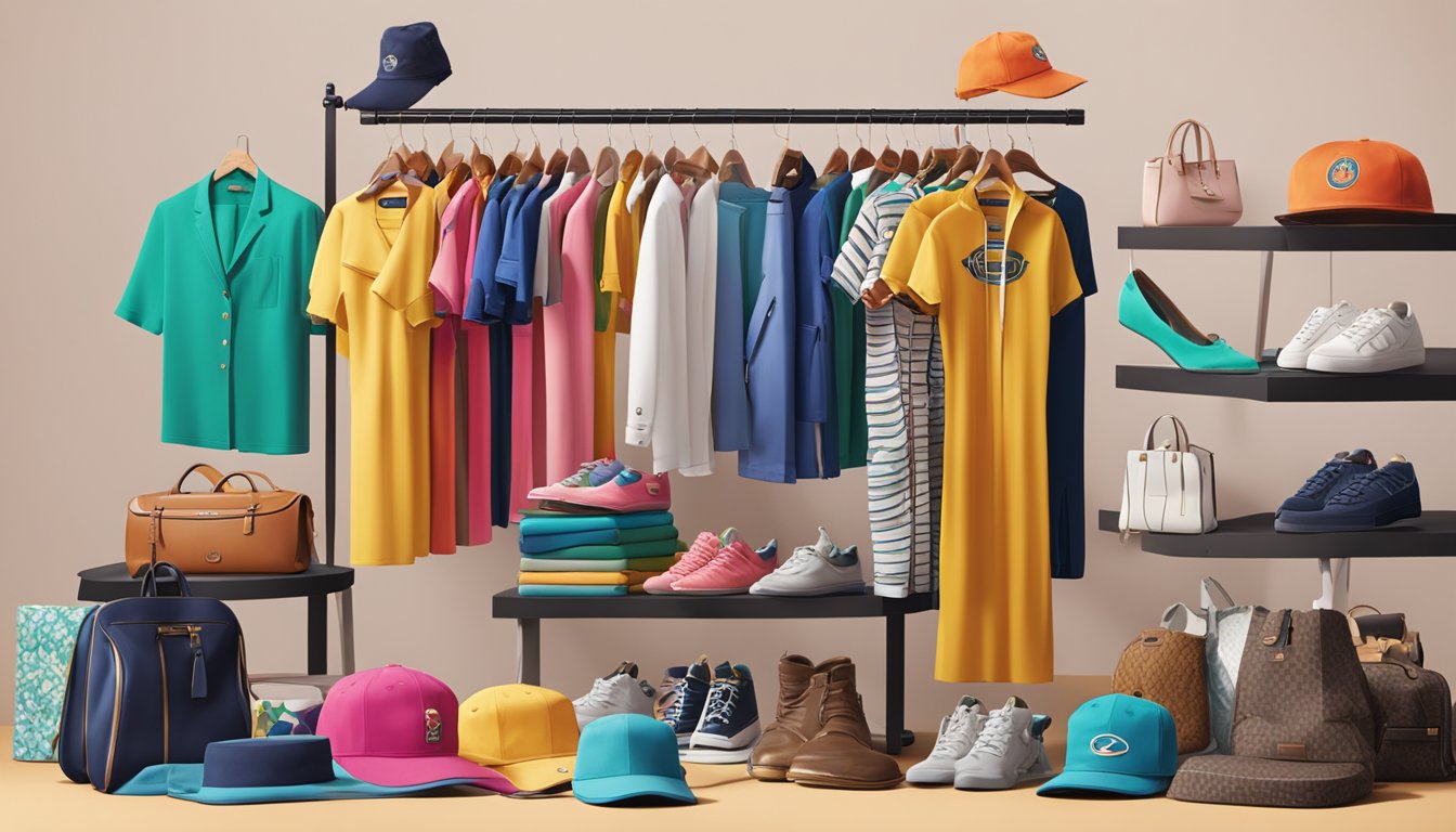 A vibrant display of Club 21 brands, featuring stylish clothing and accessories arranged in an inviting fashion