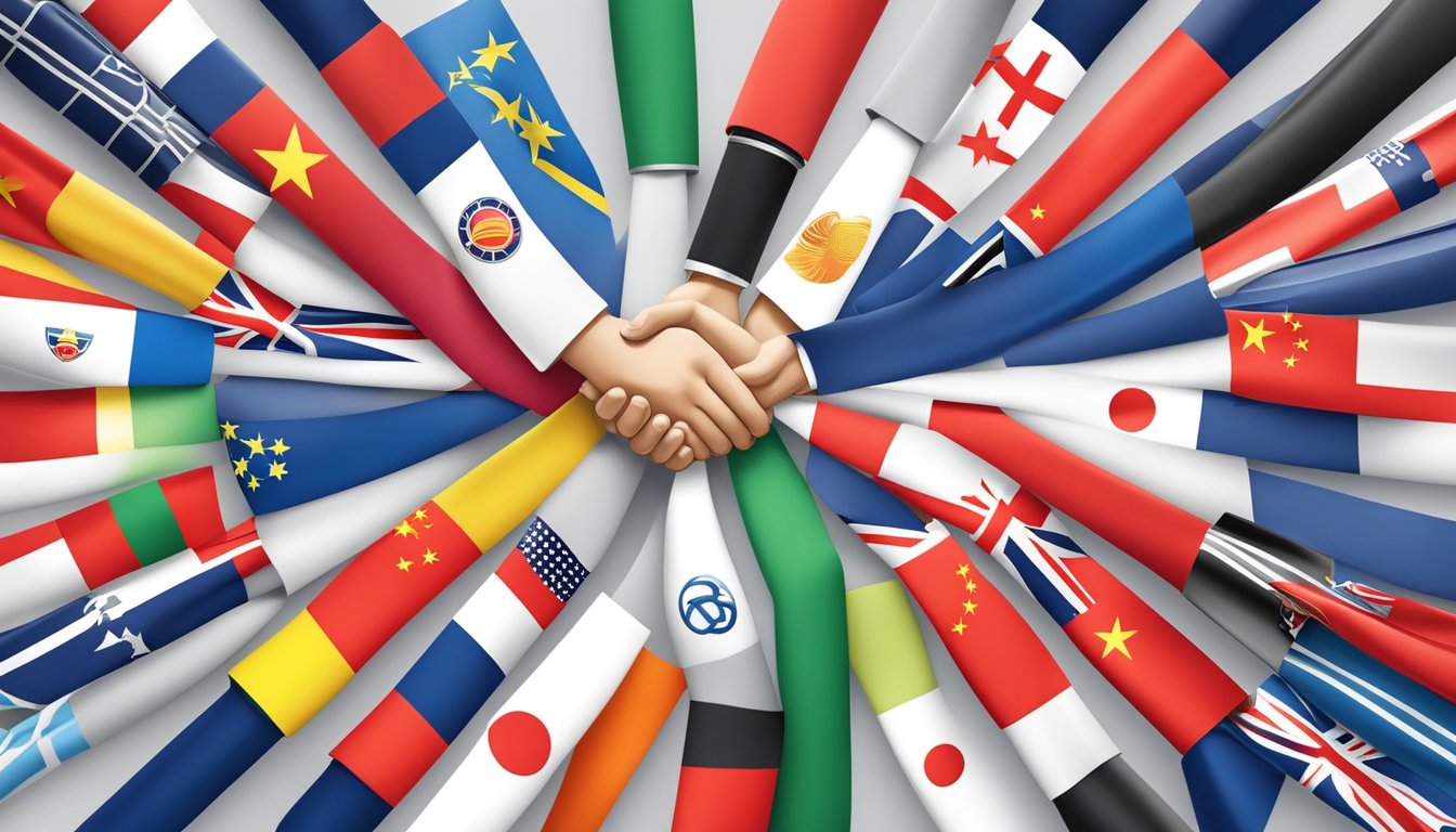 Chinese car brands collaborate with international partners, symbolized by two flags intertwined and a handshake