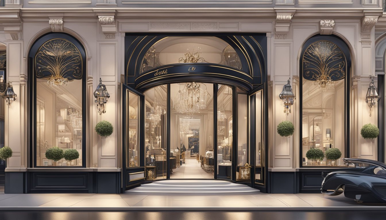 A lavish Parisian boutique adorned with opulent decor and adorned with iconic French brands, exuding luxury, elegance, and the unmistakable French touch